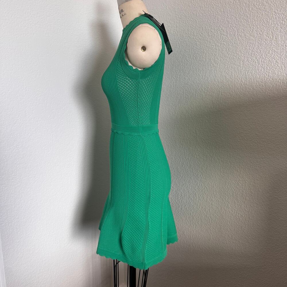 The Kooples | NWT Kelly Green Knit Pointelle Fit & Flare Dress Size 0/XS - Picture 4 of 12